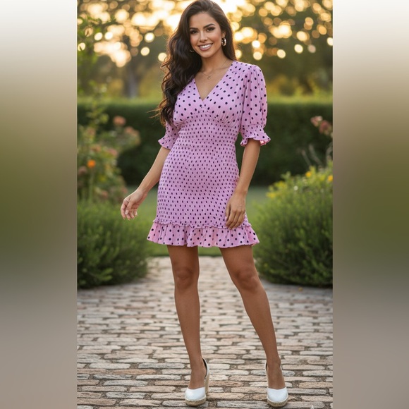 Faithfull the Brand Lavender Polka Dot Mini Dress size 4
